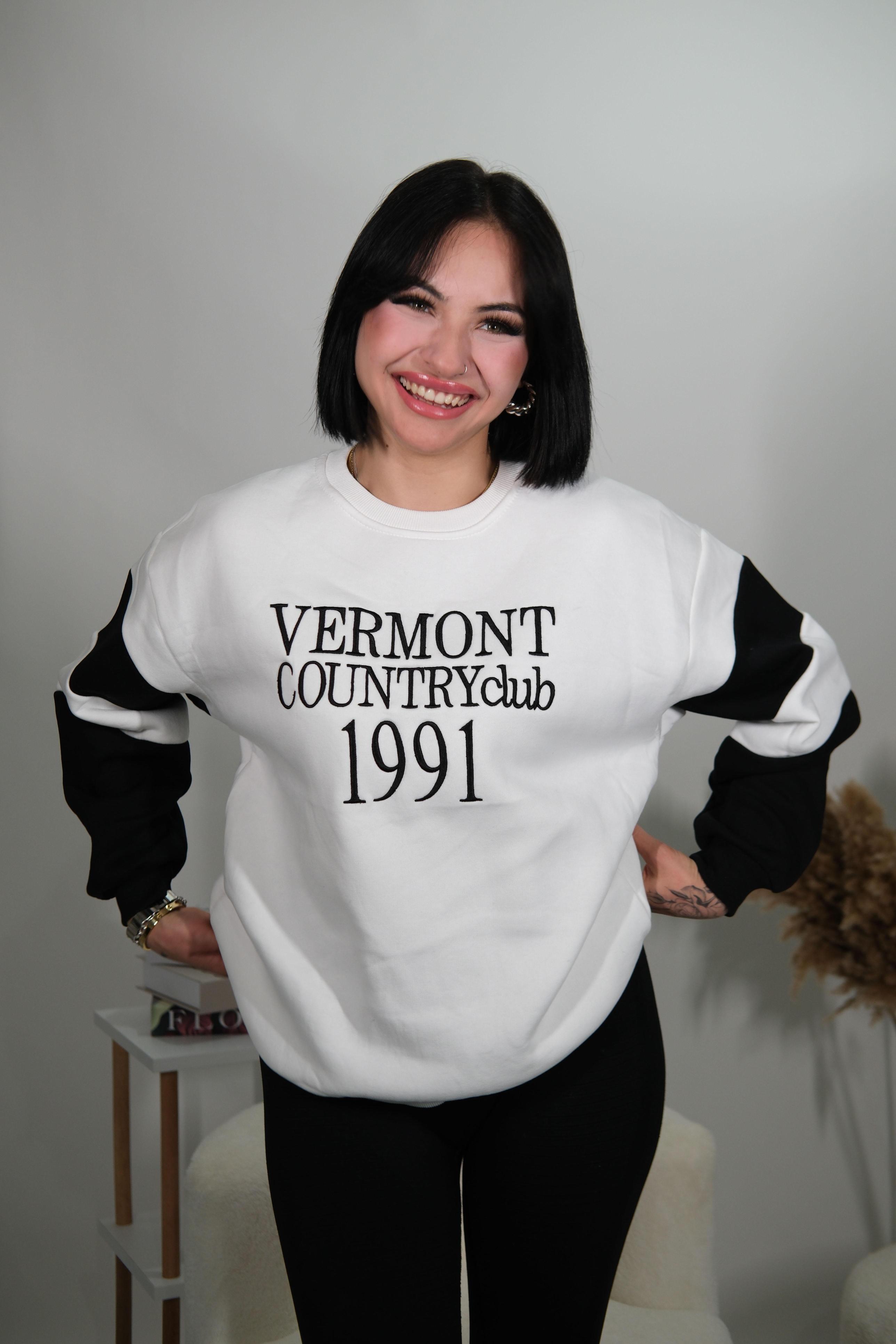 Vermont%20Country%20Club%201991%20Baskılı%20Beyaz%20Sweatshirt%20-%20Kadın%20Oversize%203%20İplik%20Sweat